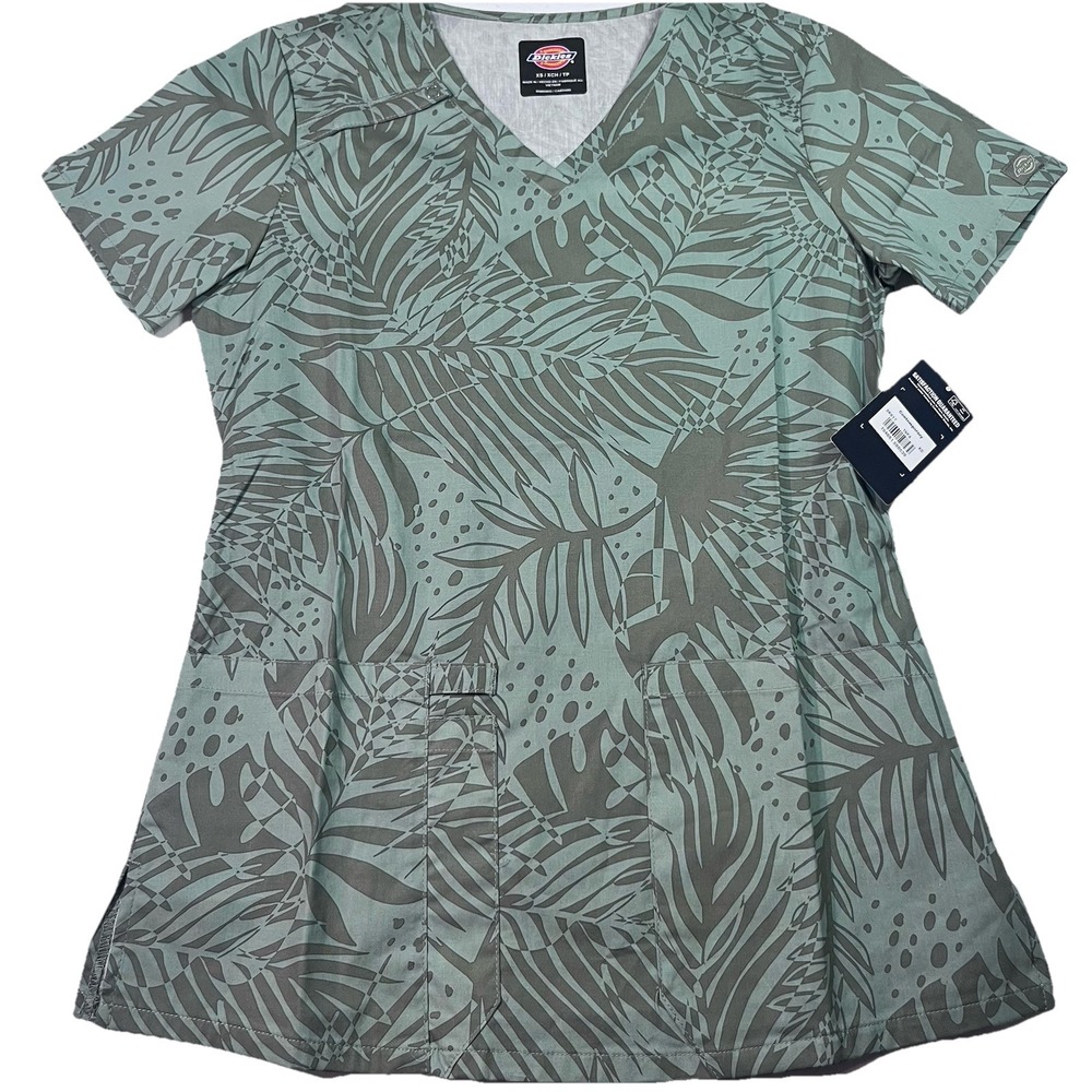 NWT Dickies Women's Scrub Tops XS Floral Plants Tropical Theme DK617